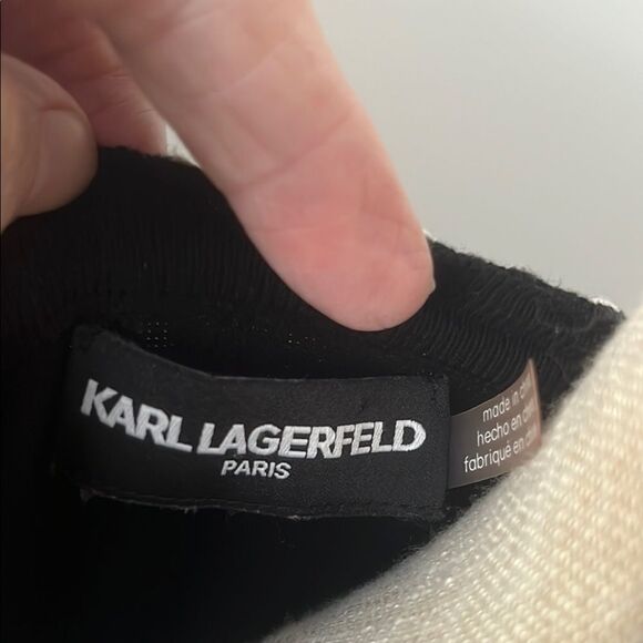 Karl Lagerfeld Black with Ruffled Sleeve White Stitching Detail Sweater - Picture 2 of 8